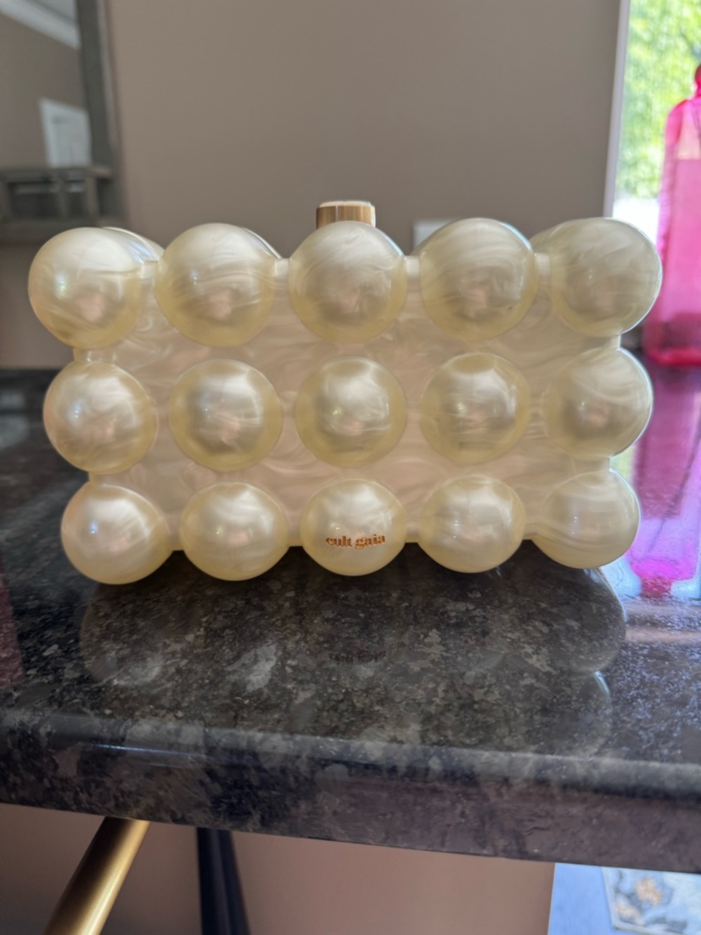 Cult Gaia Pearl Bubble Clutch in Pink Box with Ivory Bubbles